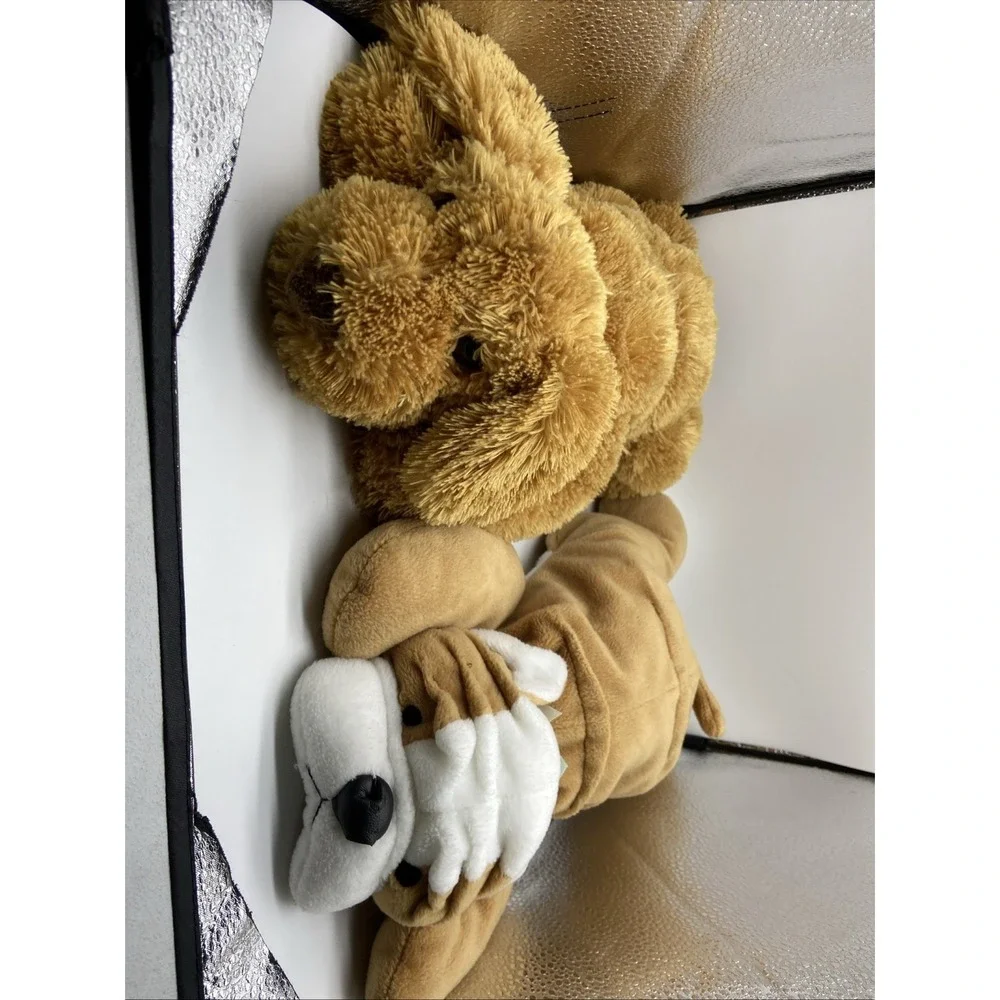 Ty Pluffies Lot 2 Plush Dog Toys Shaggy Tan Puppy and Brown White Bulldog 2004
